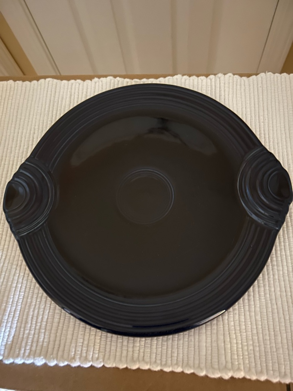 HLC FiestaWare Cobalt Blue 11” Round Handled Cake/Serving Plate-  Retired Color